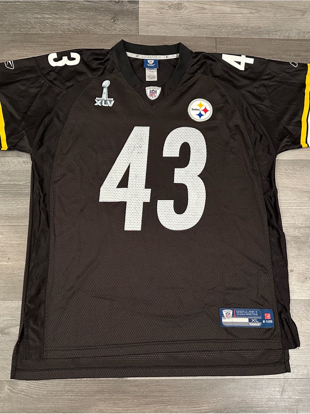 Reebok Pittsburgh Steelers Black and White #43 Football Jersey